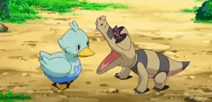 Majestic Ducklett And Sandile In A Scenic Landscape Wallpaper