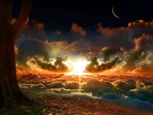 Majestic Fall Sunset Over The Serene Landscape Wallpaper