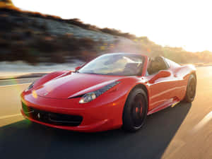 Majestic Ferrari 458 Spider In Vibrant Red Wallpaper