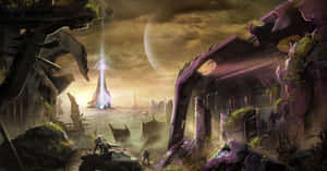 Majestic Forerunner Structures In Halo Universe Wallpaper