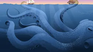 Majestic Giant Squid In The Deep Blue Ocean Wallpaper