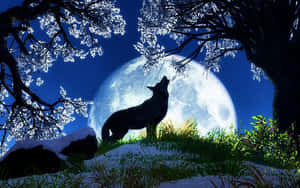 Majestic Howling Wolf In The Moonlight Wallpaper