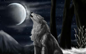 Majestic Howling Wolf On Full Moon Night Wallpaper