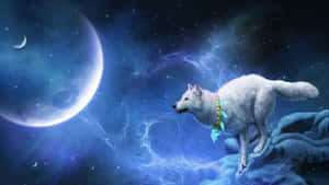 Majestic Howling Wolf Under A Full Moon Wallpaper