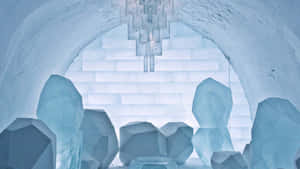 Majestic Ice Hotel Under The Starlit Sky Wallpaper