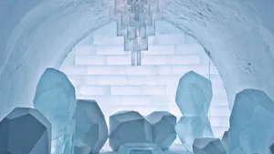 Majestic Ice Hotel Under The Starlit Sky Wallpaper