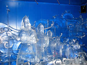 Majestic Ice Sculpture Of An Eagle And Wolf Carved In Brilliant Detail Wallpaper