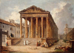 Majestic Illustration Of The Ancient Maison Carrée Wallpaper