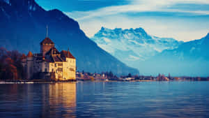 Majestic_ Lake_ Castle_ Mountain_ View.jpg Wallpaper