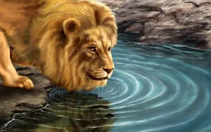 Majestic Lion In A Vibrant 3d Landscape Wallpaper