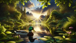 Majestic Mallard Sunset Lake Wallpaper