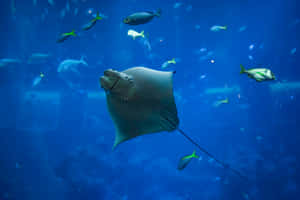 Majestic Manta Ray Swimming Blue Ocean Wallpaper