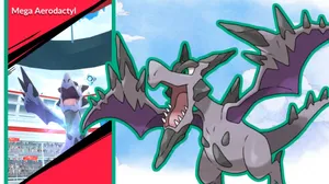 Majestic Mega Aerodactyl Showcasing Its Power Wallpaper