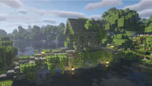 Majestic Minecraft Bridge Over Water Wallpaper