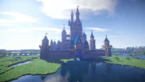 Majestic Minecraft Castle In Nature Wallpaper