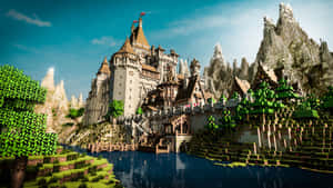 Majestic Minecraft Castle Standing Tall Amidst The Vast Pixelated Landscape Wallpaper