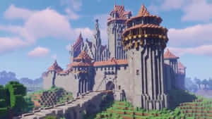 Majestic Minecraft Castle Surrounded By Nature Wallpaper