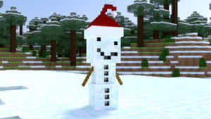 Majestic Minecraft Snow Golem In Winter Wonderland Wallpaper