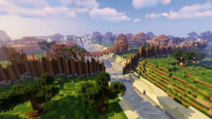 Majestic Minecraft Suspension Bridge Wallpaper