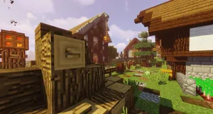 Majestic Minecraft Village At Sunset Wallpaper