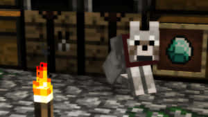 Majestic Minecraft Wolf In Its Natural Habitat Wallpaper