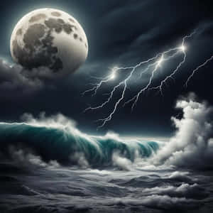 Majestic Moonlight Stormat Sea Wallpaper