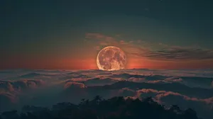 Majestic Moonrise Over Mountainous Landscape Wallpaper