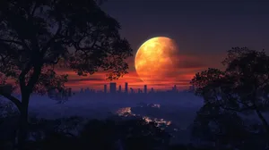 Majestic_ Moonset_ Over_ Cityscape Wallpaper