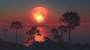 Majestic_ Moonset_ Over_ Waterfront Wallpaper