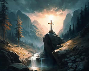 Majestic Mountain Cross Wallpaper