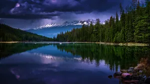Majestic_ Mountain_ Lake_at_ Dusk_4 K Wallpaper