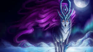 Majestic Mythical Wolf In Moonlit Forest Wallpaper