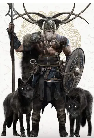 Majestic_ Odin_and_ Wolves_ Artwork Wallpaper