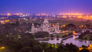 Majestic Panorama Of The Kolkata Marble Museum Wallpaper