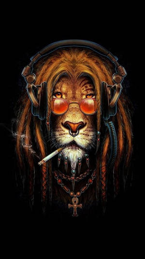 Majestic Reggae Lion On Phone Wallpaper Wallpaper