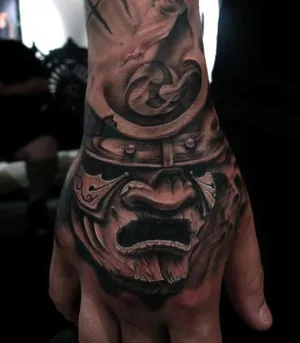 Majestic Samurai Mask Hand Tattoo Wallpaper