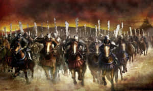 Majestic Shogun Mounted On Horse In Battle Wallpaper
