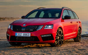 Majestic Skoda Octavia In Vibrant City Backdrop Wallpaper