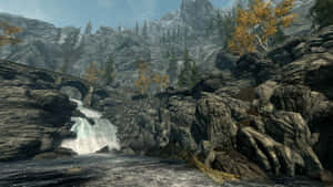 Majestic Skyrim Landscape At Sunrise Wallpaper