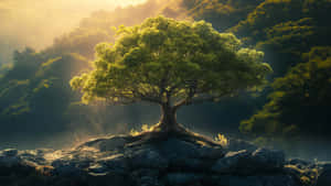 Majestic Solitary Tree Sunrise Wallpaper