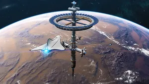 Majestic Space Station Orbiting Earth Wallpaper