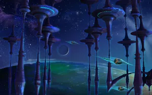 Majestic Space Station Orbiting Earth Wallpaper