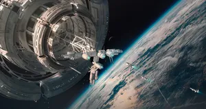 Majestic Space Station Orbiting Earth Wallpaper