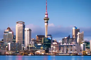 Majestic Sundown Over Auckland Sky Tower Wallpaper