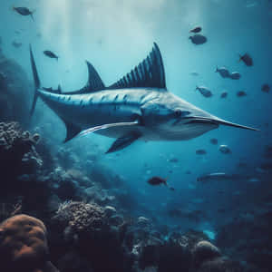Majestic Swordfish Underwater Scene Wallpaper