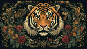 Majestic_ Tiger_ Floral_ Artwork Wallpaper