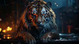 Majestic_ Tiger_ In_ Rainy_ Night Wallpaper