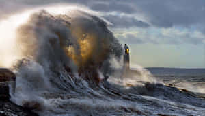 Majestic Tsunami Wave Approaching The Coastline Wallpaper