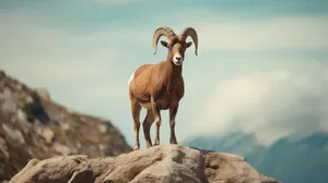 Majestic Urial On Mountain Peak Wallpaper