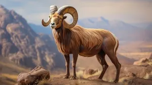 Majestic Urial Ram Mountainous Backdrop Wallpaper